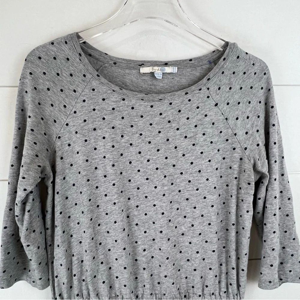 BODEN Size 6 Peggy Drawstring Knit Polka Dot Dress‎ Gray Fleece